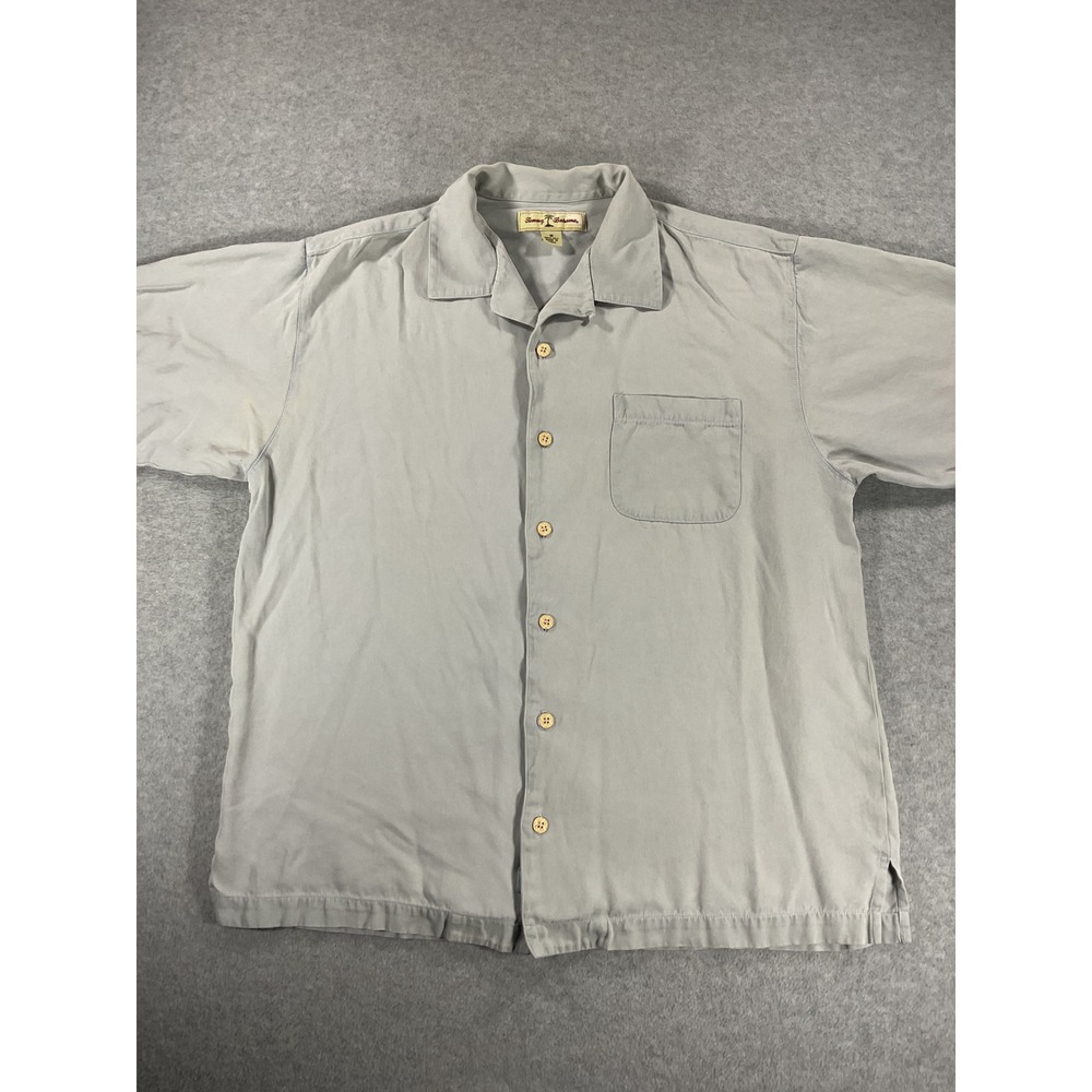 Tommy Bahama Mens Gray 100% Silk Short Sleeve Button Down Camp Shirt Size M 2942